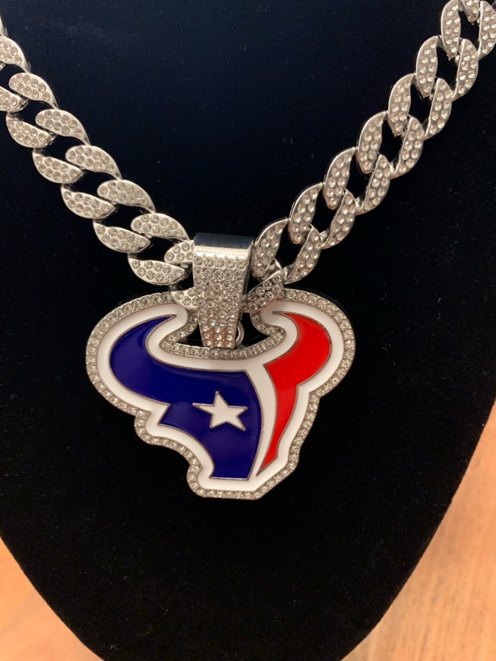 NFL Houston Texans Silver Red Blue Logo Pendant Chain